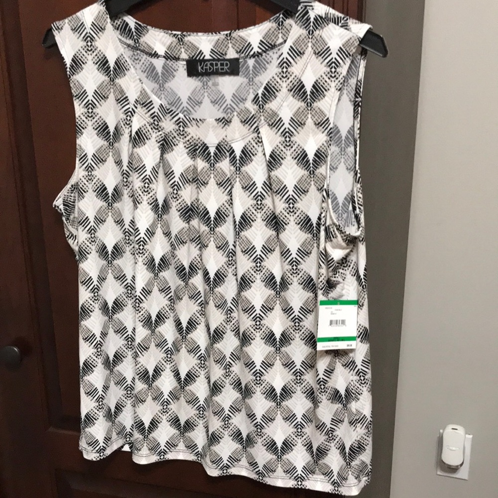 NWT. Kasper pleated sleeveless blouse.  Color called stone multi. Size L.
